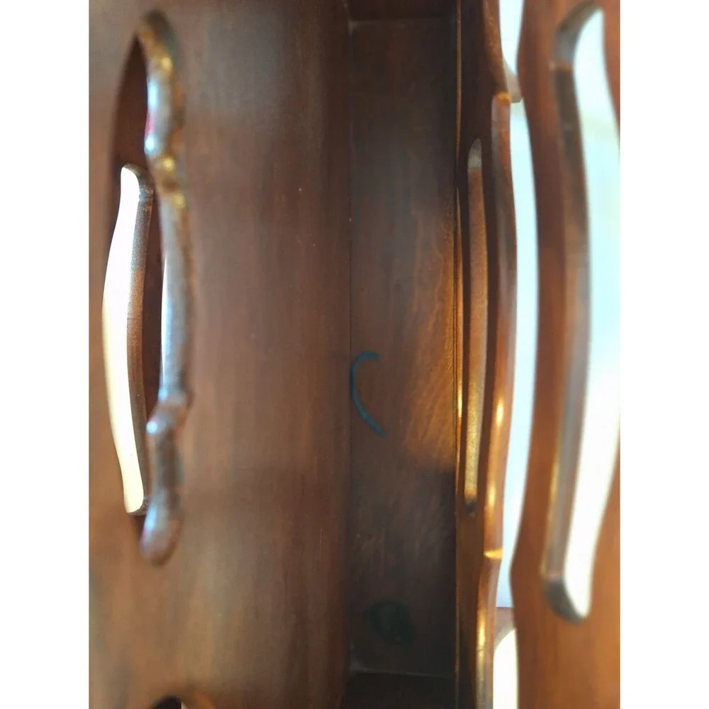 Vintage MCM Butler Style #717 Solid Mahogany Magazine Rack Holder Hand Carved